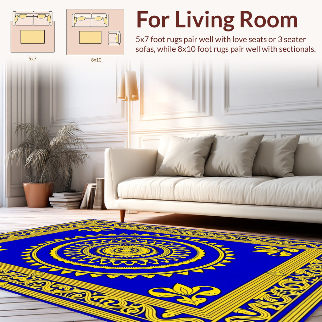Royal Blue Yellow Ornamental Medallion Rug