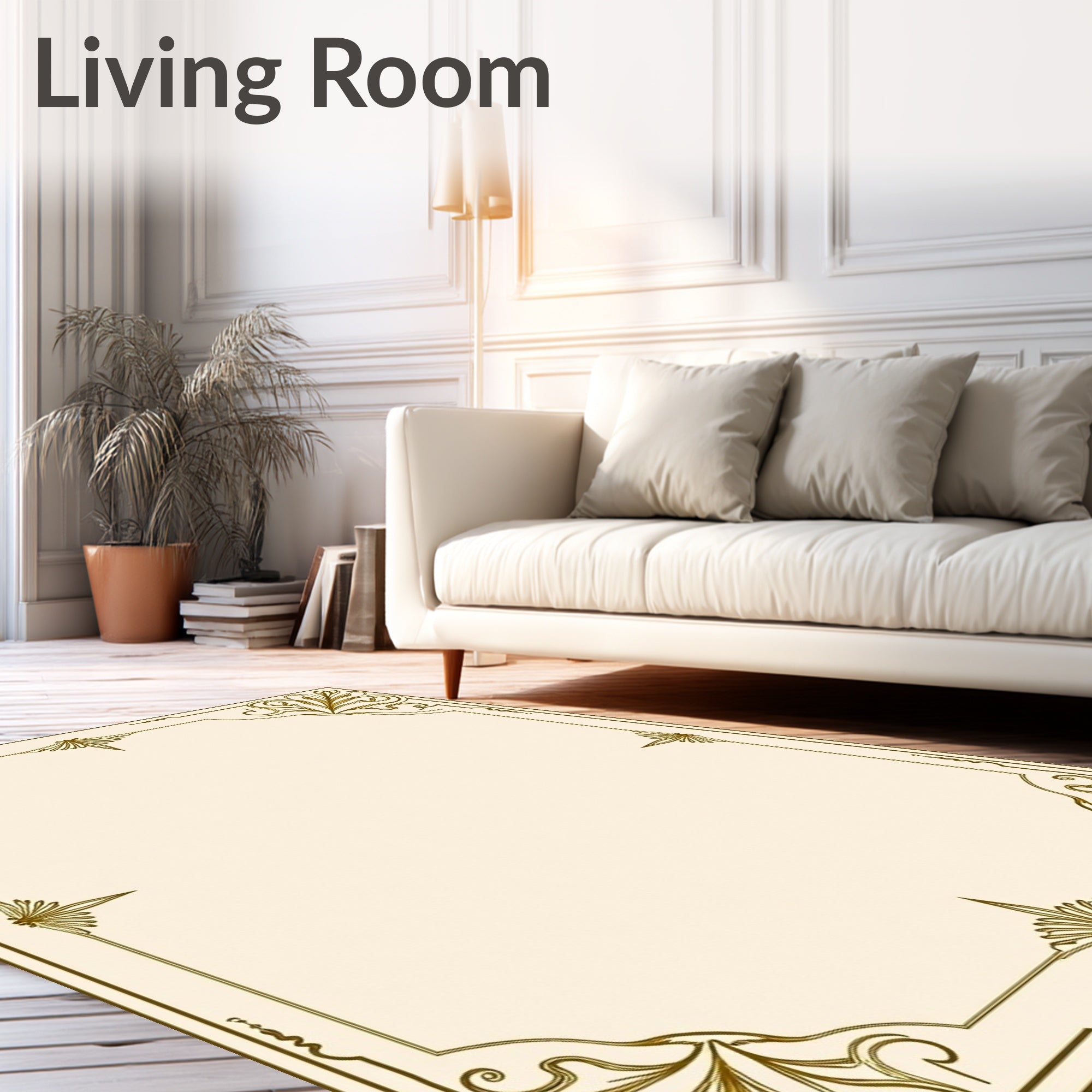 Elegant Gold Floral Corner Frame Rug