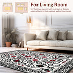 Black Red Floral Arabesque Design Rug