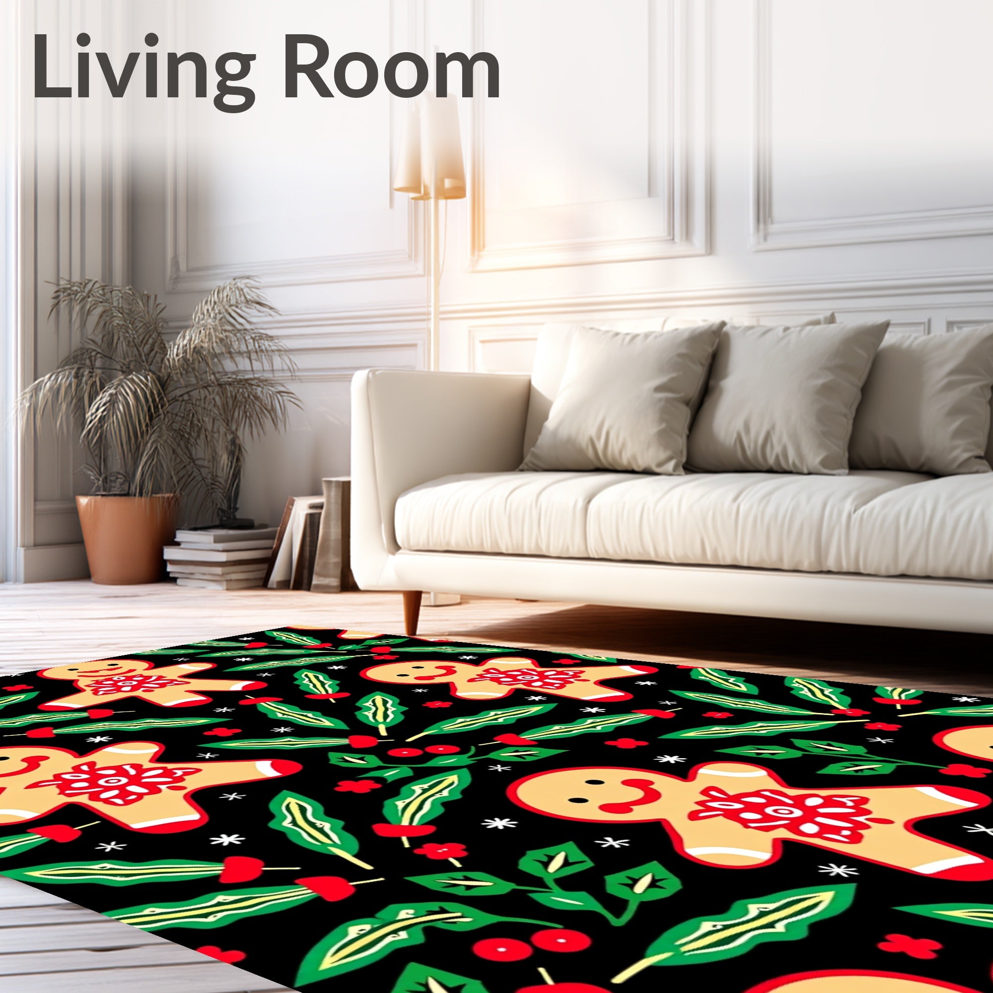 Festive Gingerbread Man Holly Yuletide Rug