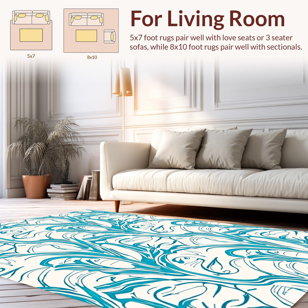 Aqua Flowing Vine Nouveau Pattern Rug