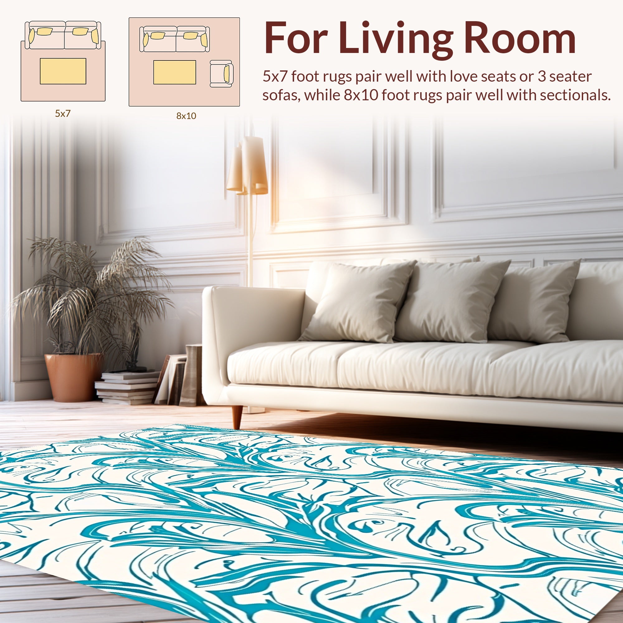 Aqua Flowing Vine Nouveau Pattern Rug