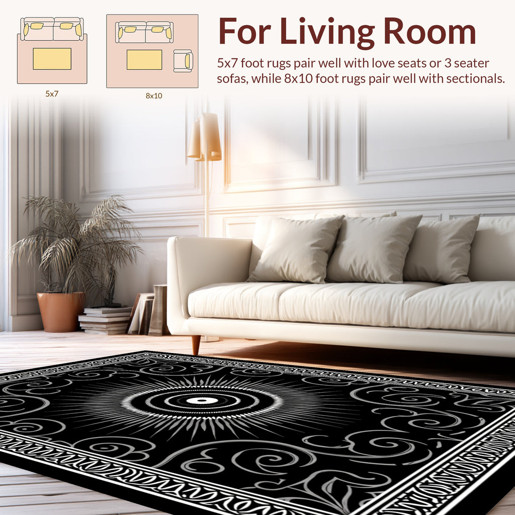 Sunburst Scrollwork Ornate Design Rug