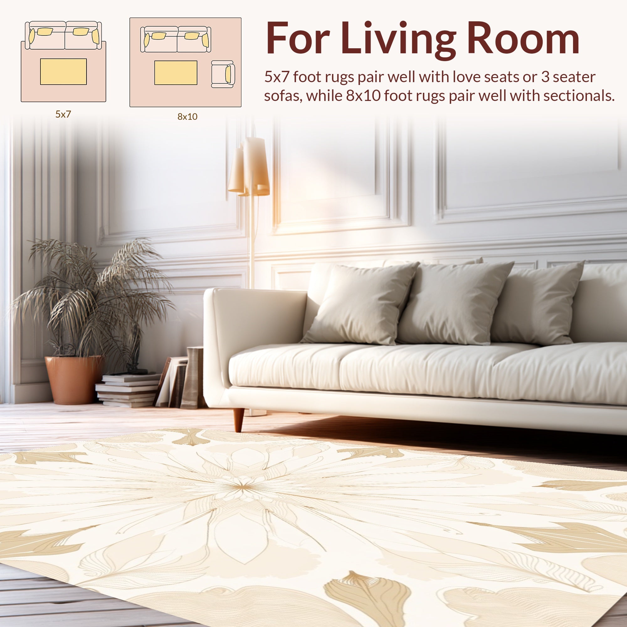 Floral Mandala Inspired Line Art Design Rug