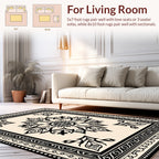 Ornamental Black White Floral Motif Rug