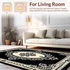 Elegant Black Cream Floral Scroll Rug