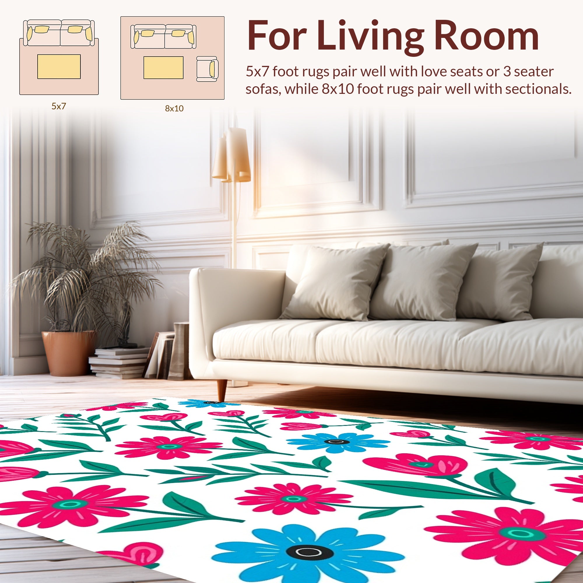 Bold Floral Pattern with Pink Blue Accents Rug