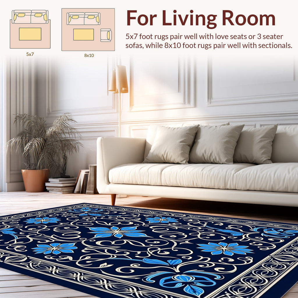 Elegant Floral Swirl Scroll Pattern Rug