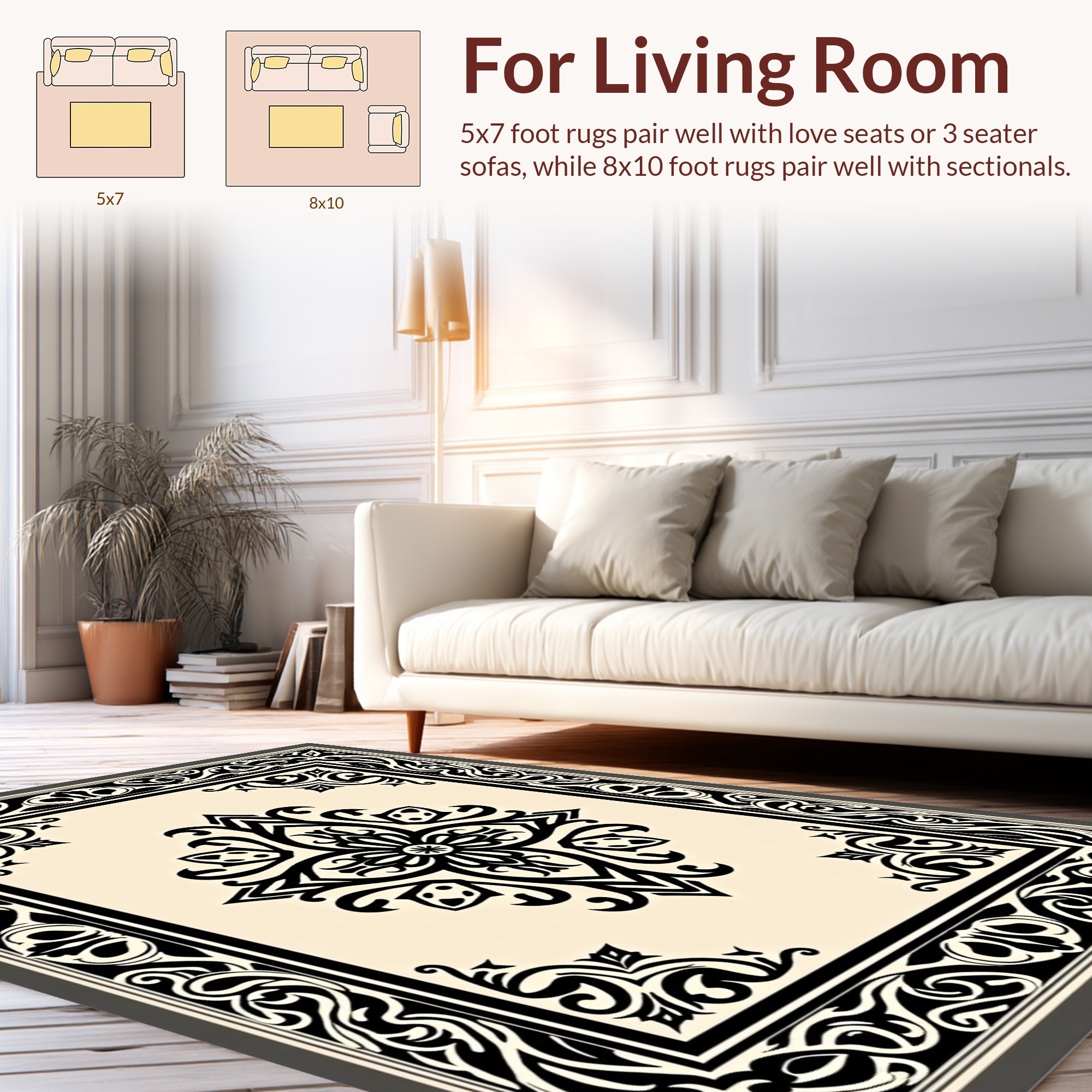 Ornate Black Cream Medallion Rug