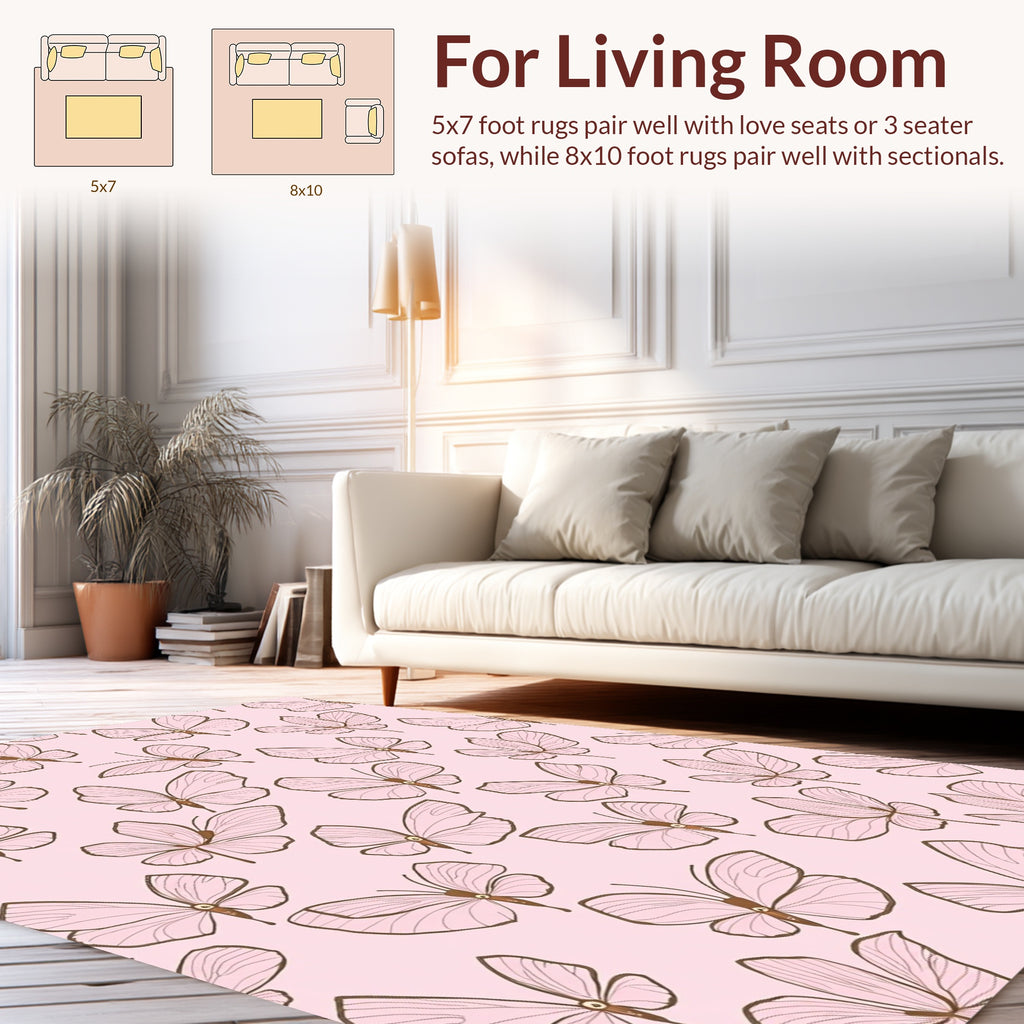 Delicate Pink Butterfly Pattern Design Rug