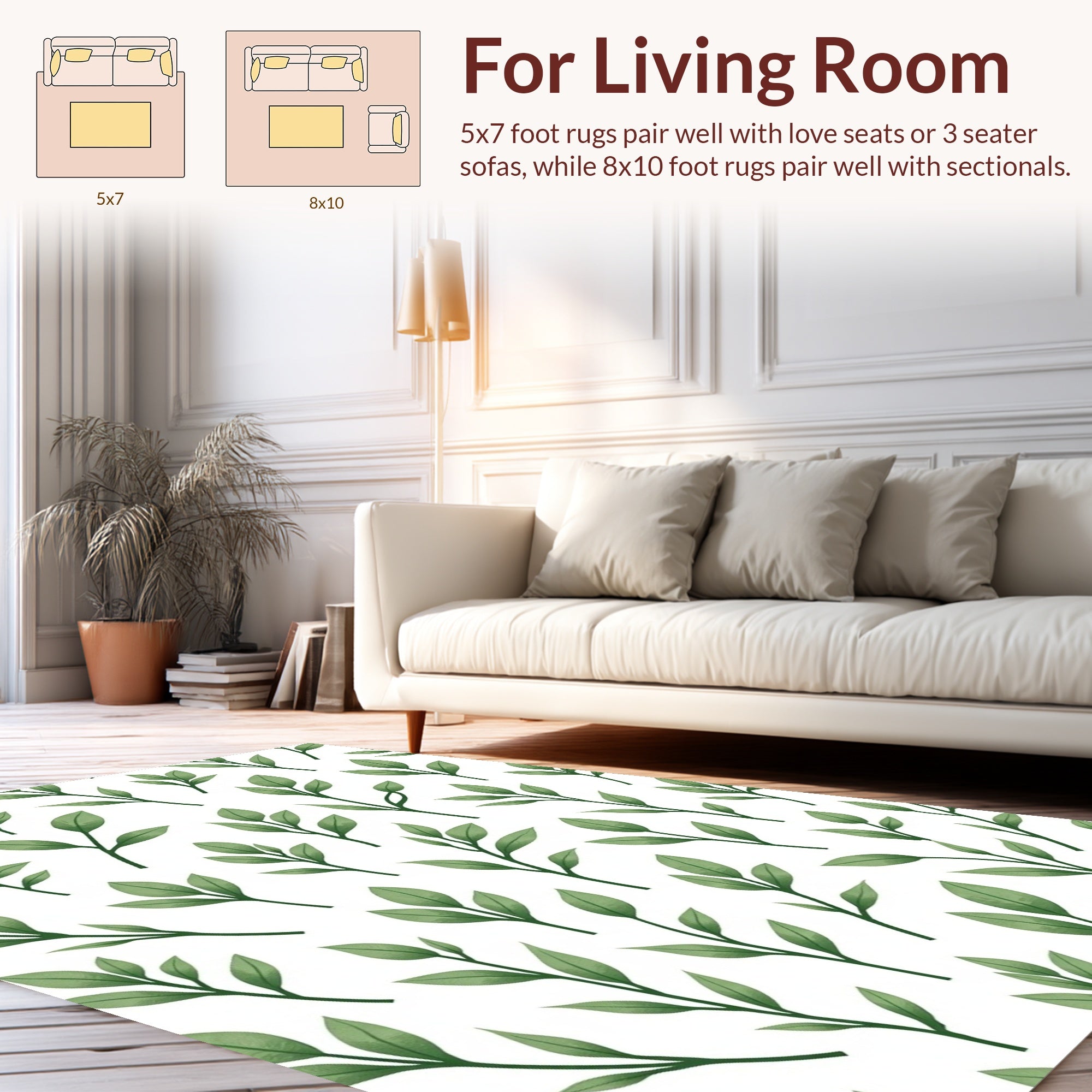 Green Leaf Branch Pattern Design Rug