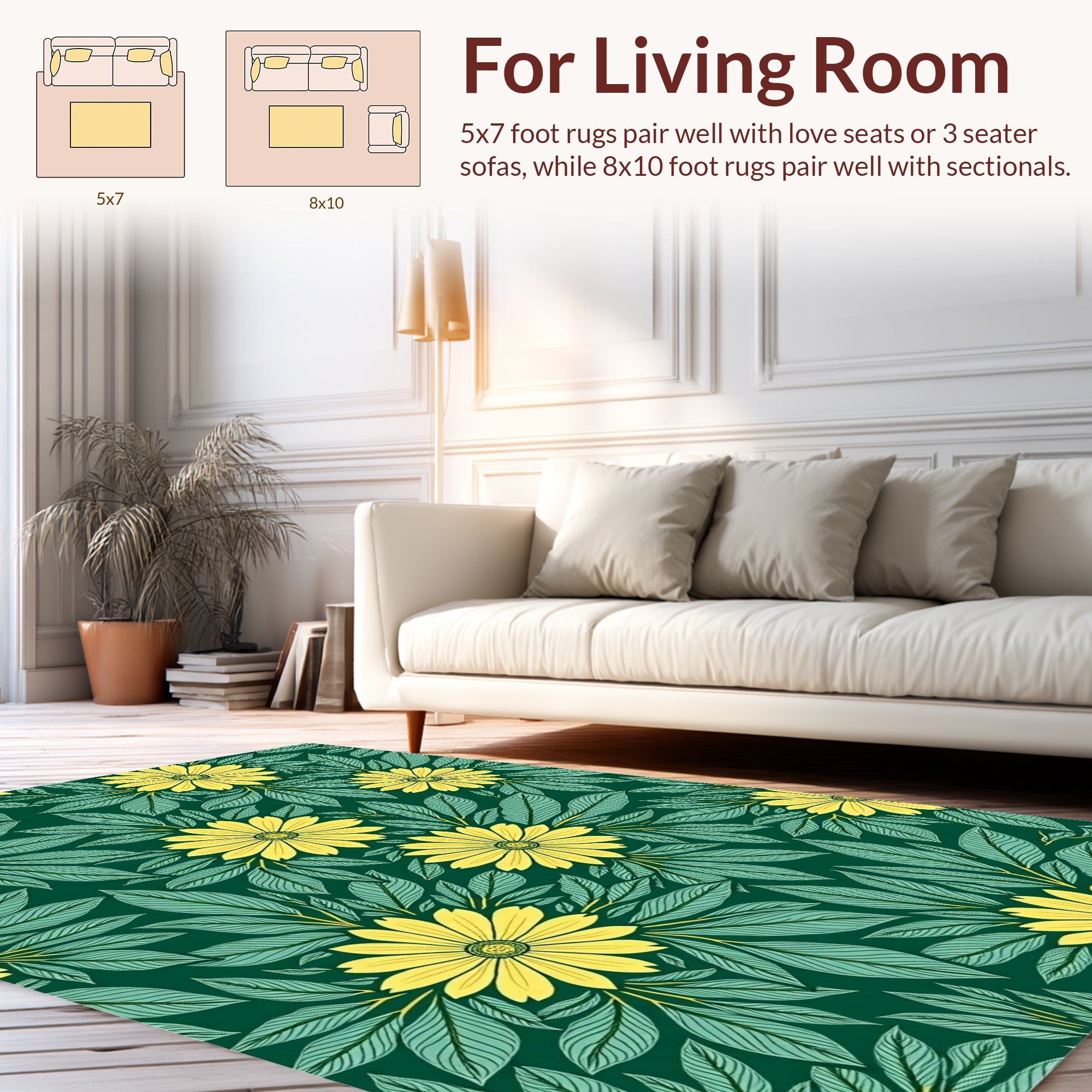 Yellow Daisy And Leaf Pattern Rug