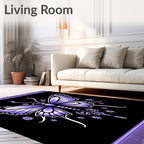 Whimsical Purple Butterfly Black Rug