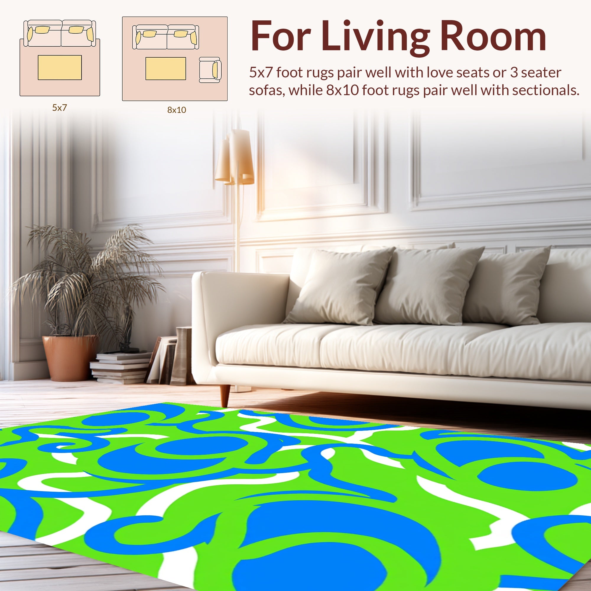 Vibrant Blue White Swirls Pattern Rug