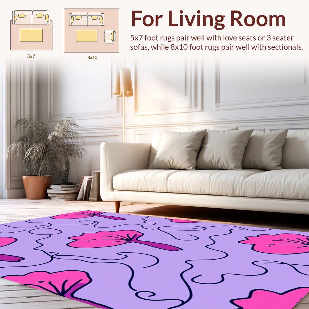 Pink Bloom With Wavy Lines Rug
