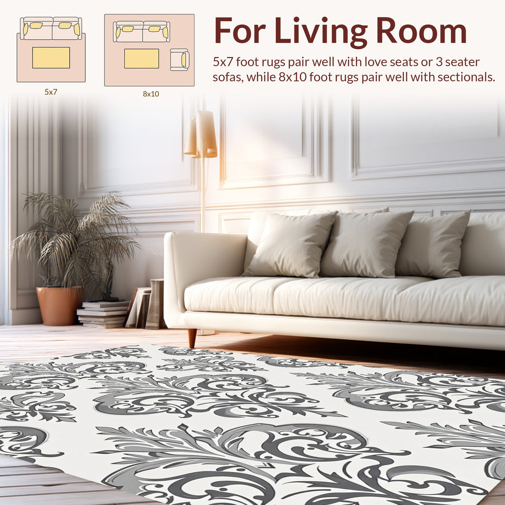 Ornate Damask Traditional Pattern Rug