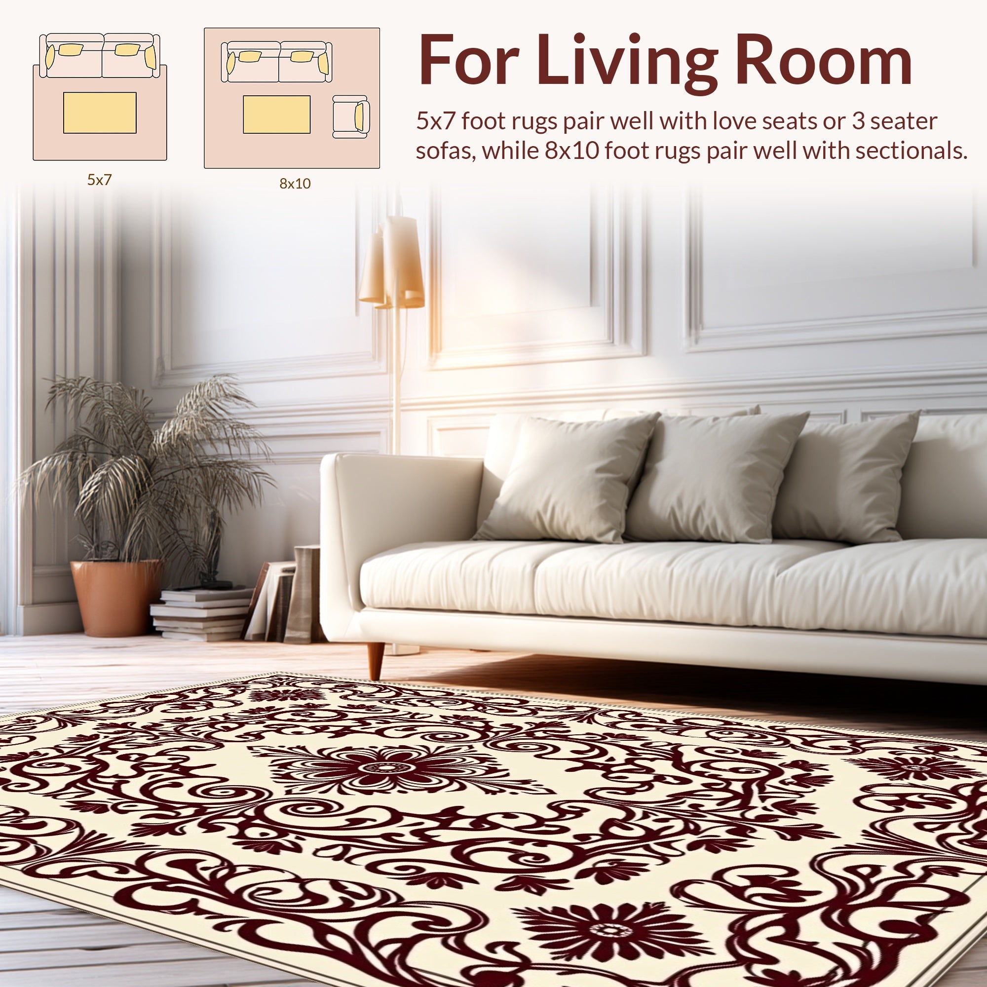 Ornate Floral Scrolling Vine Pattern Rug