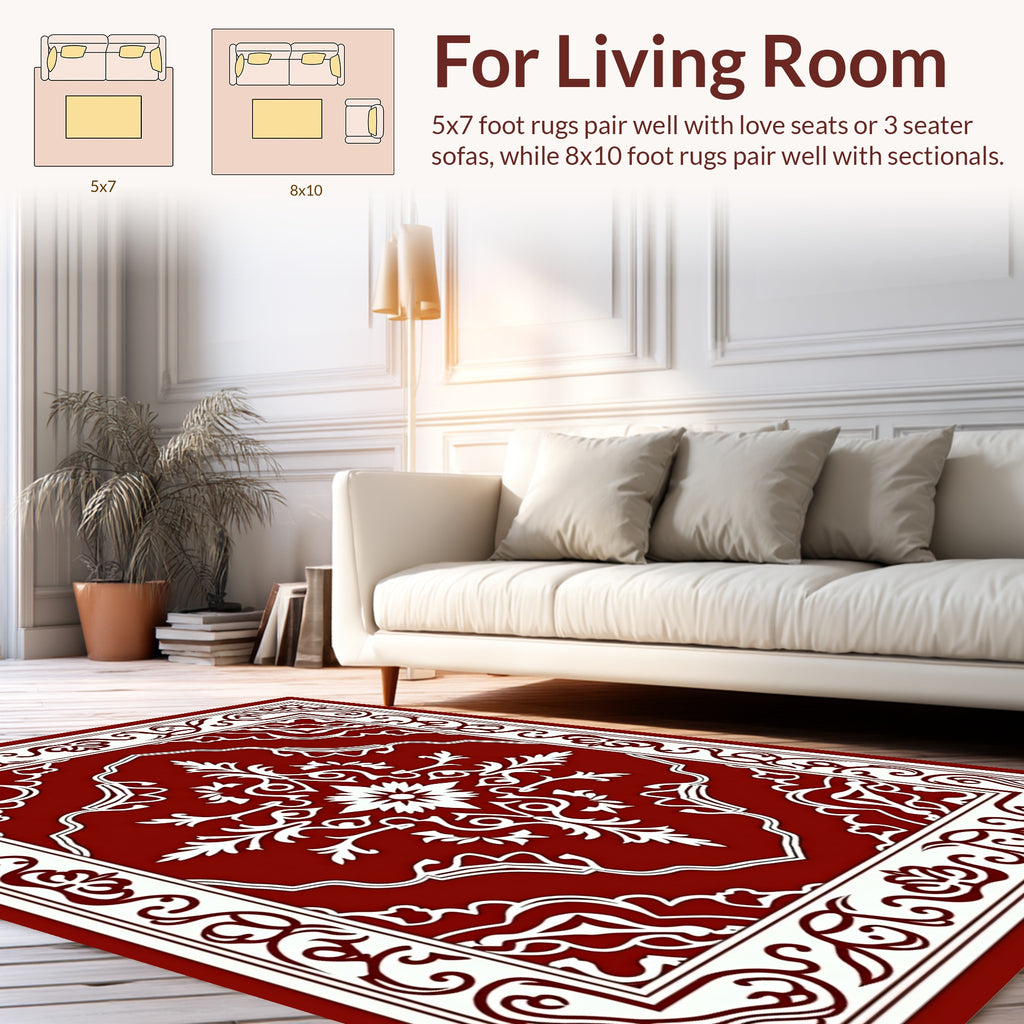 Rich Red Floral Damask Pattern Rug