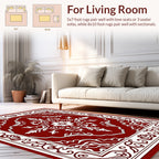 Rich Red Floral Damask Pattern Rug