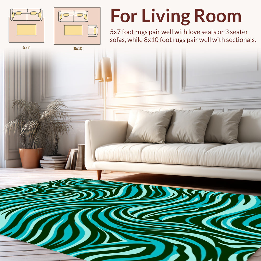 Cool Blue Wavy Zebra Striped Rug