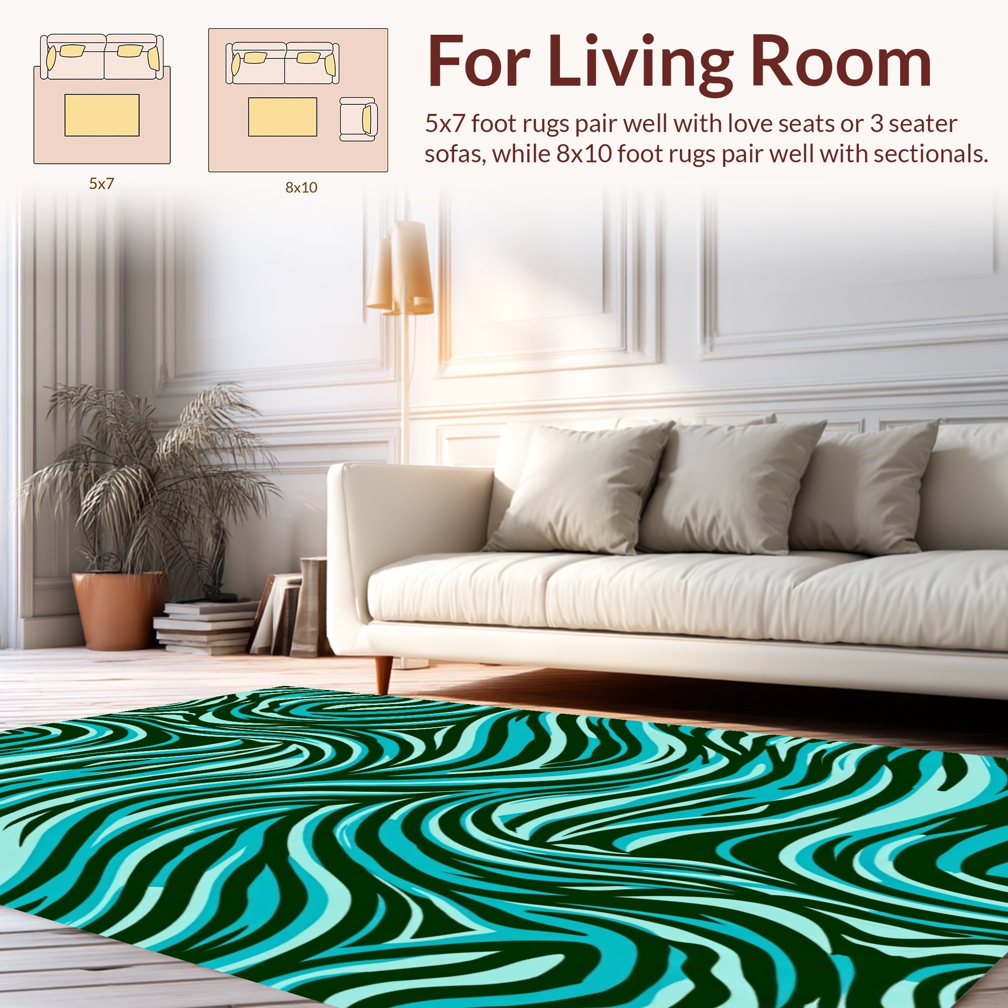 Cool Blue Wavy Zebra Striped Rug
