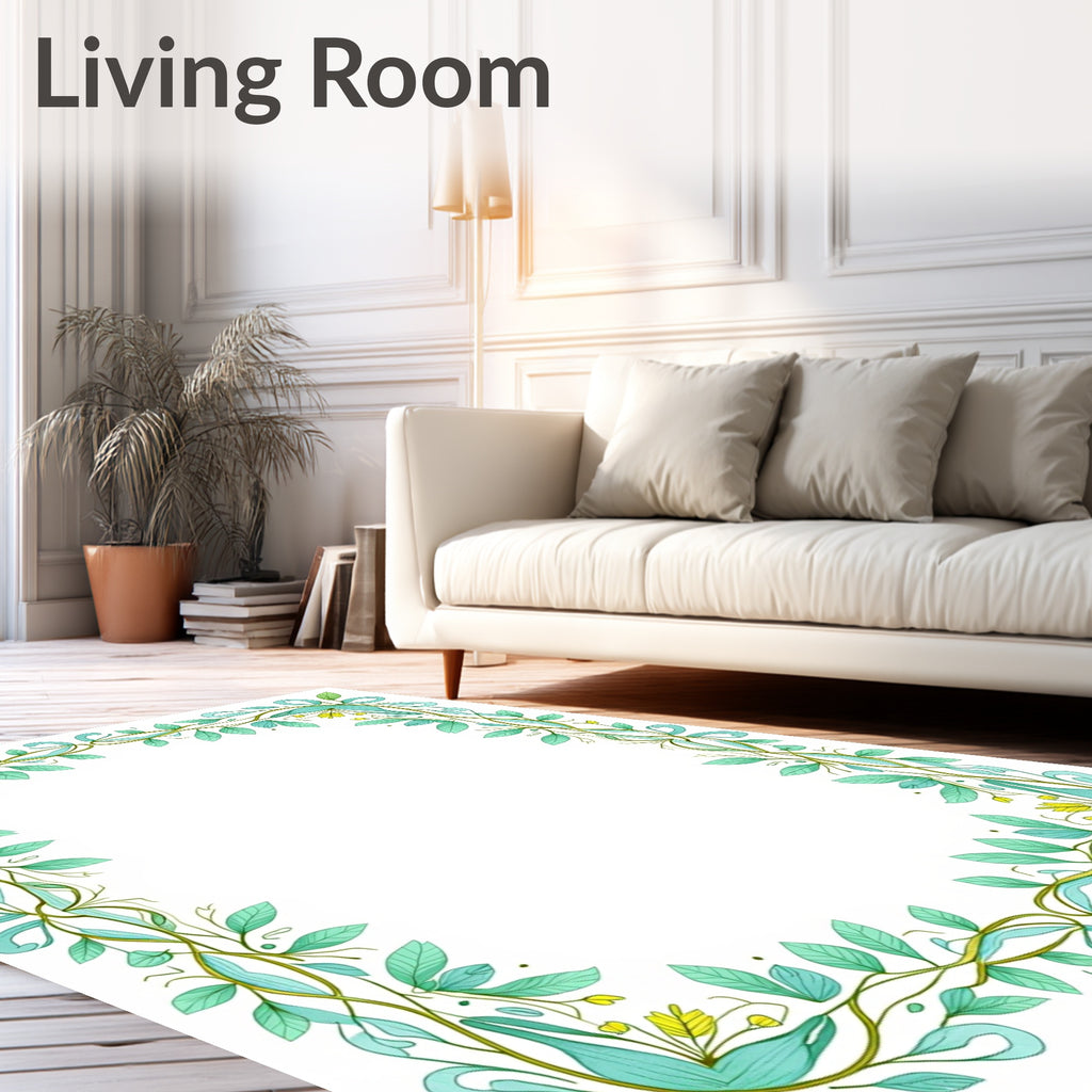 Delicate Leafy Floral Swirl Frame Rug