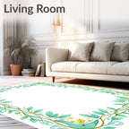 Delicate Leafy Floral Swirl Frame Rug