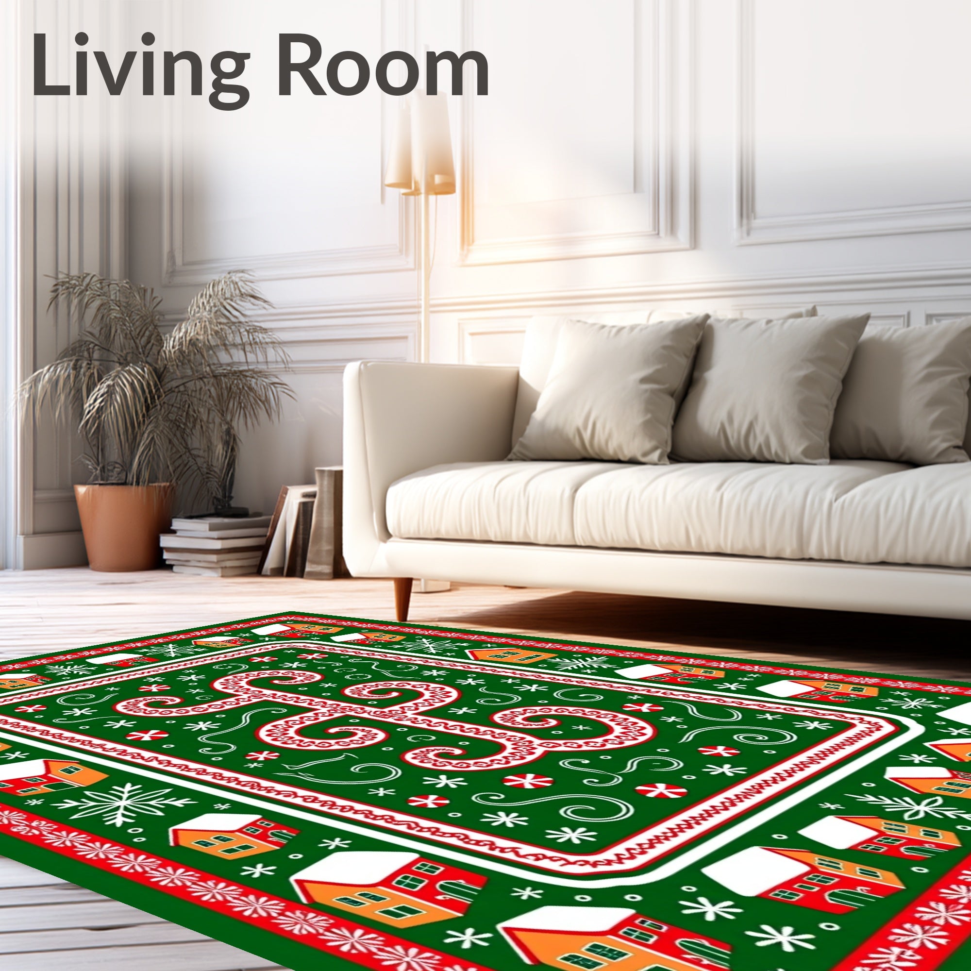 Winter Village Red White Green Holiday Rug