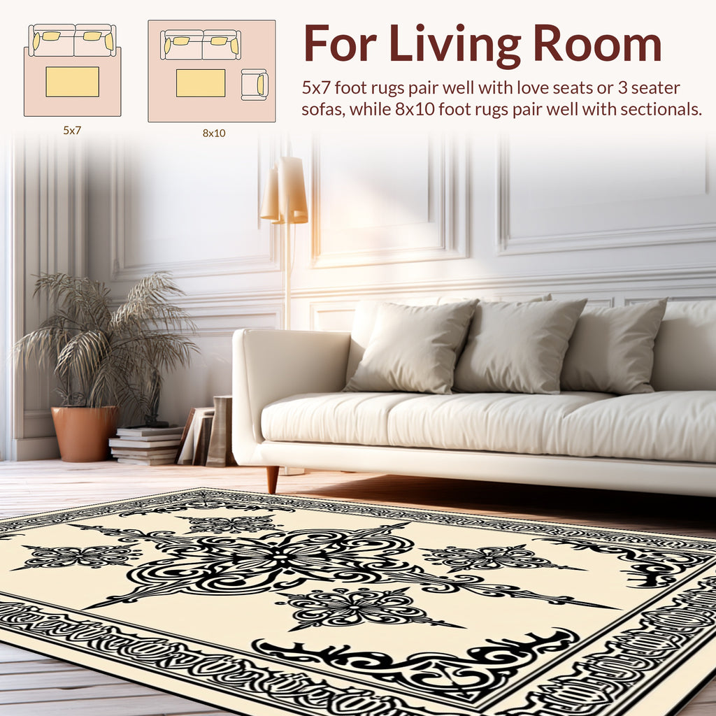 Elegant Black Floral Symmetry Rug