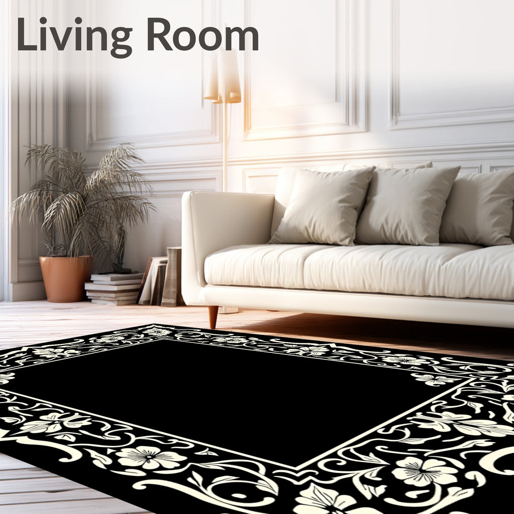 Ornate Floral Scrollwork Border Design Rug