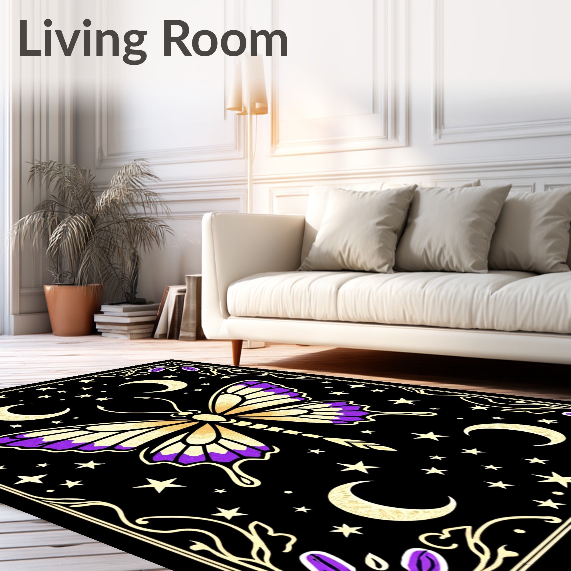 Cosmic Butterfly Purple Crescent Moon Background Rug