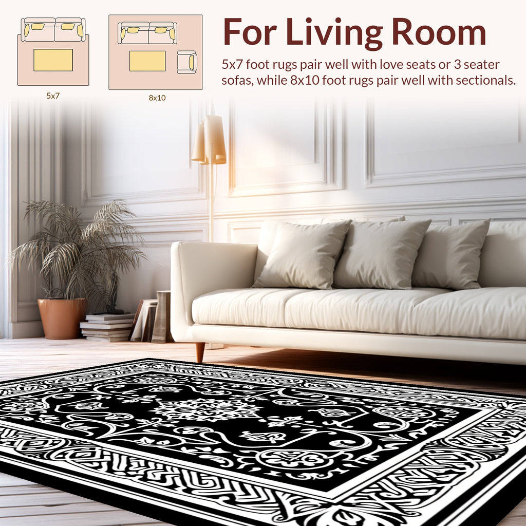 Intricate Scrollwork Floral Border Design Rug