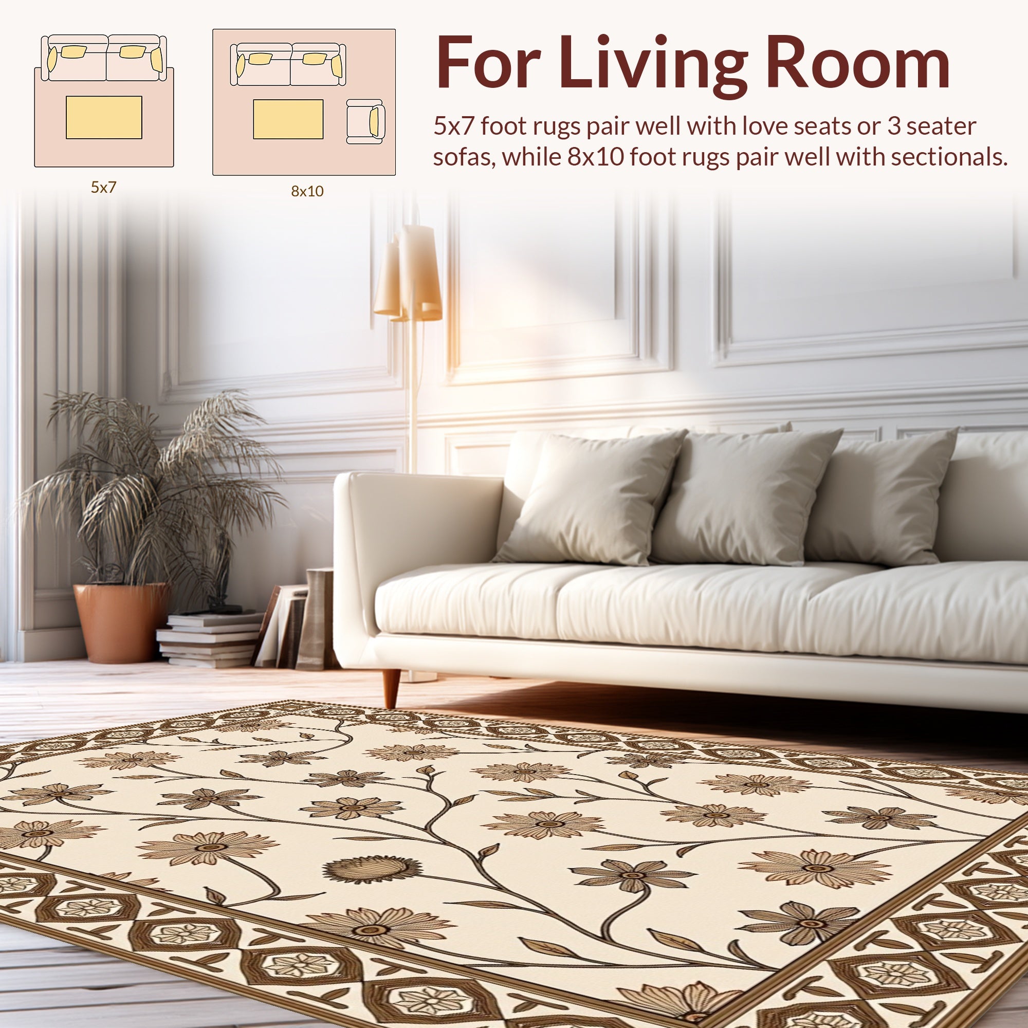 Classic Floral Vine Border Design Rug