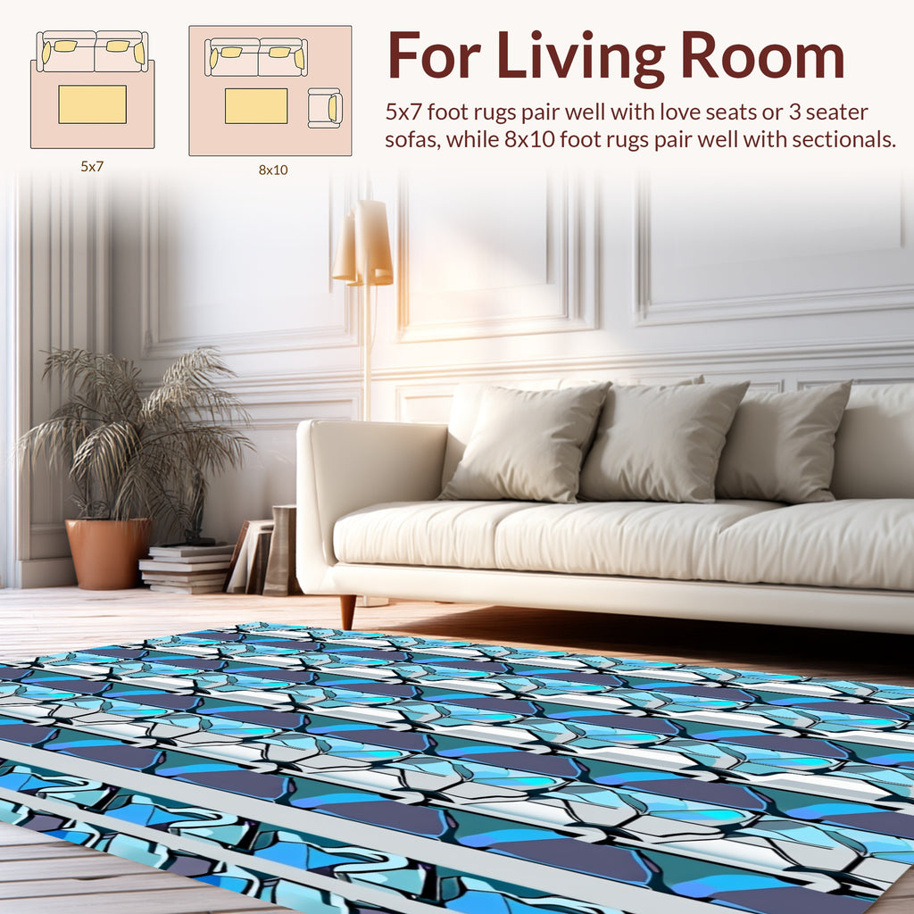 Cool Blue Geometric Abstract Pattern Rug