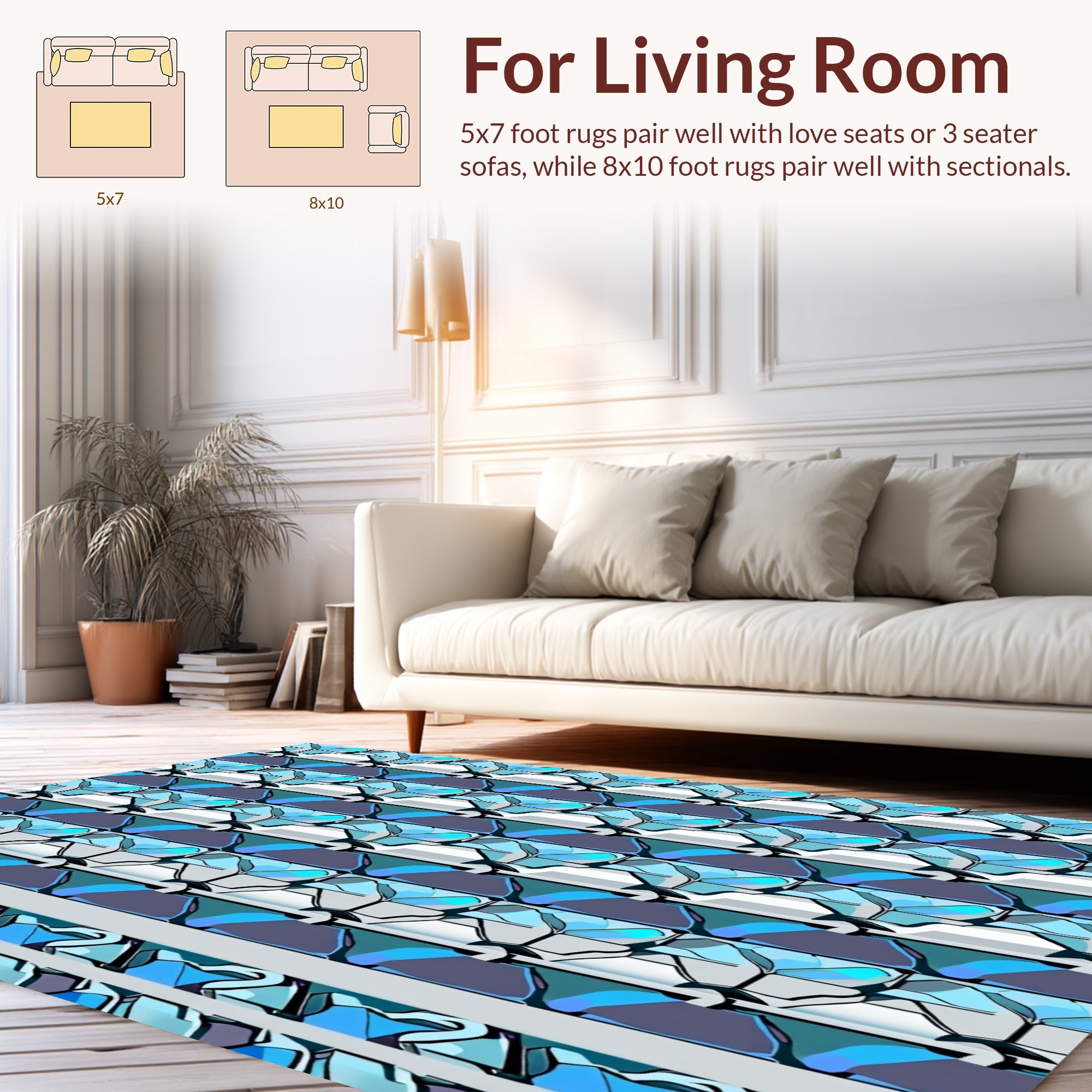 Cool Blue Geometric Abstract Pattern Rug