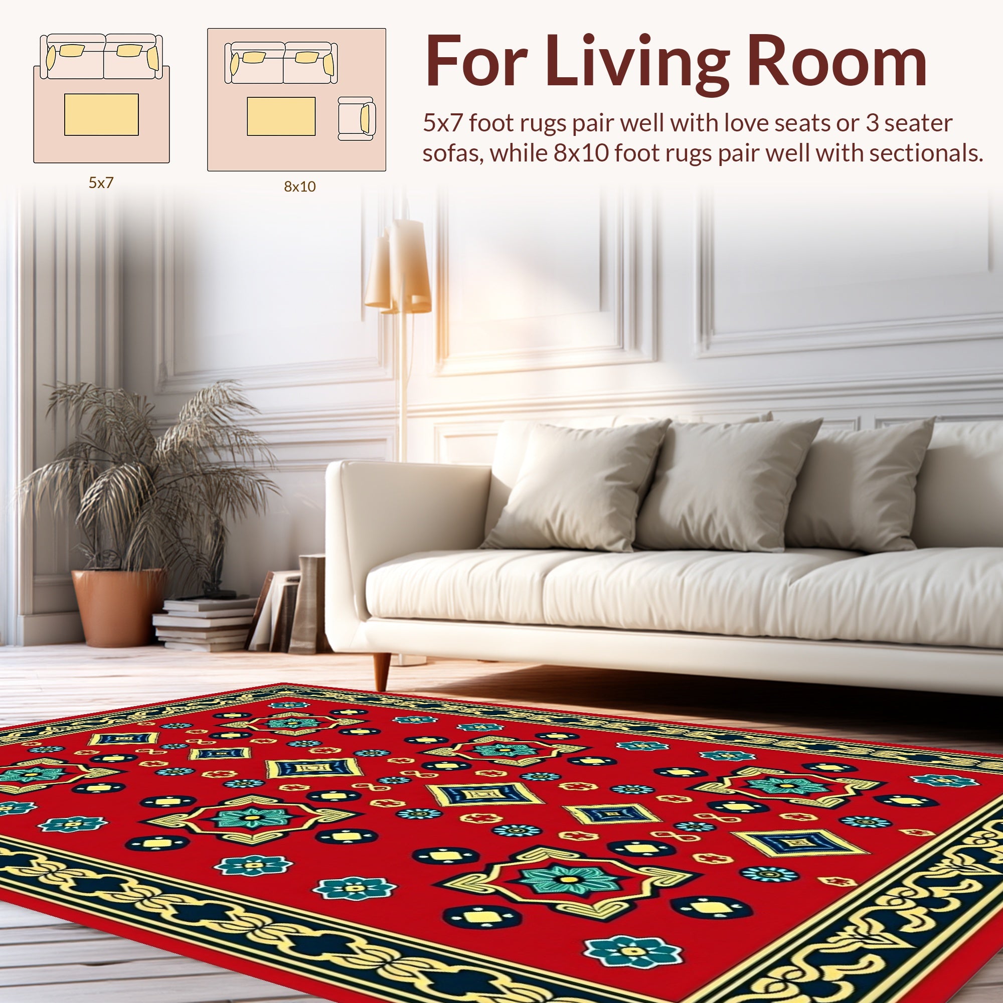 Red Floral Geometric Traditional Pattern Rug