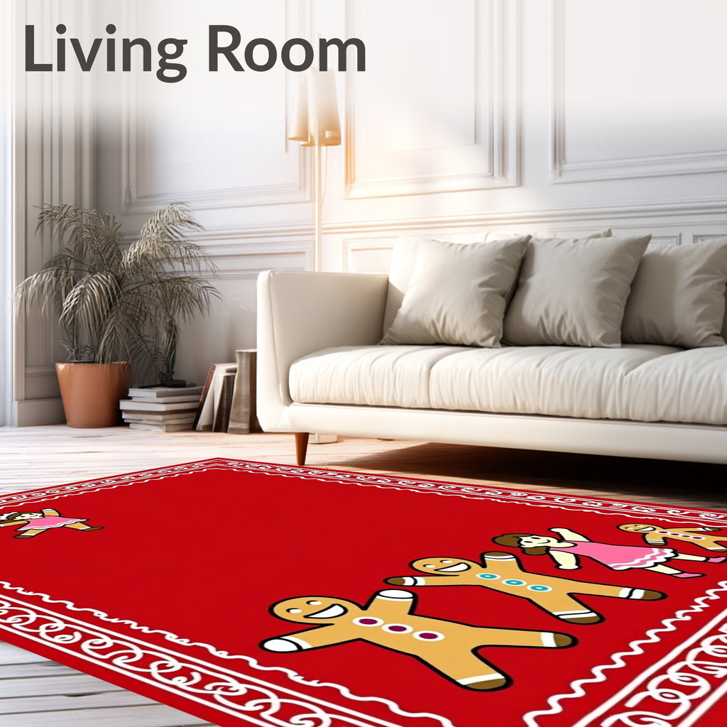 Red Gingerbread Family Border Art Rug