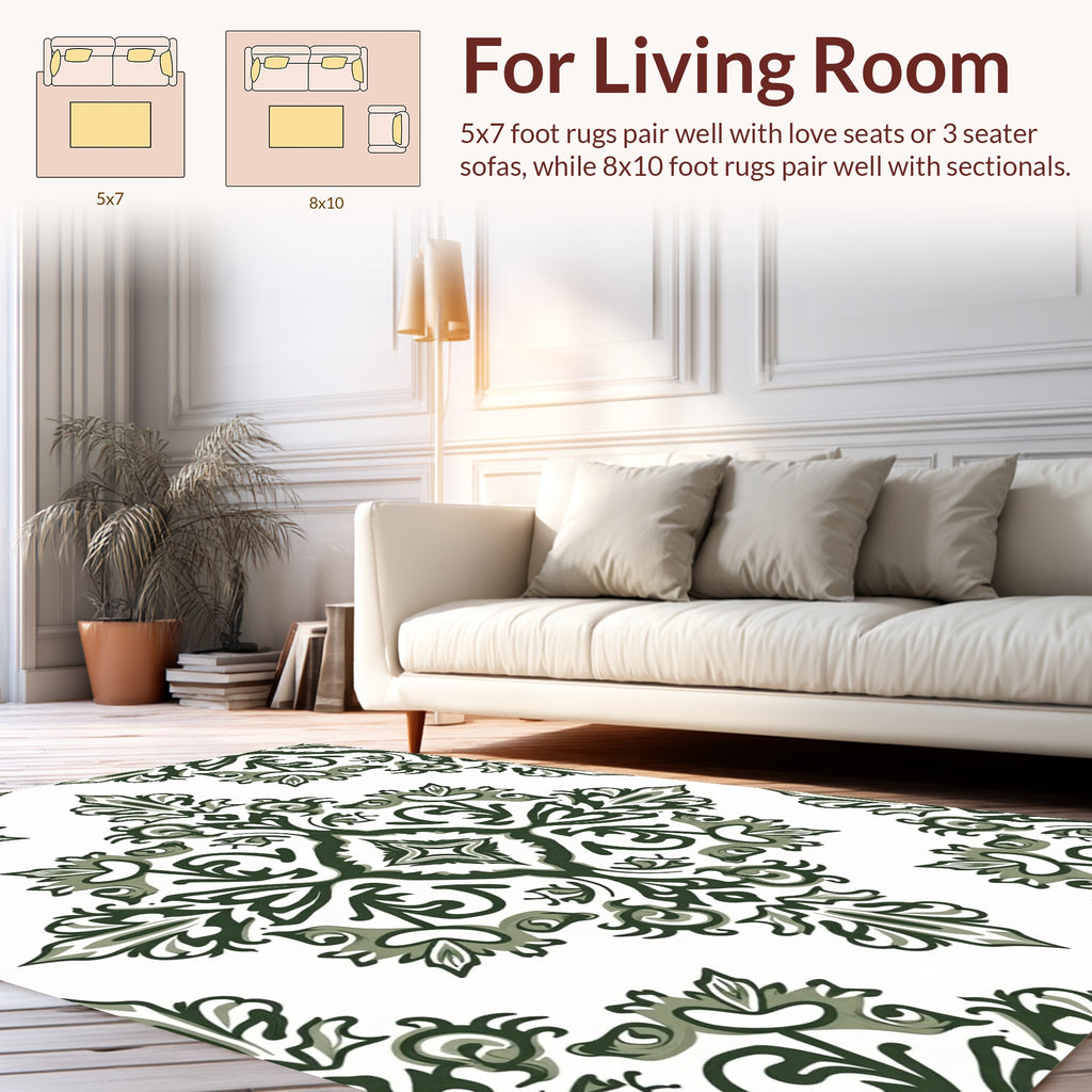 Classic Damask Floral Scroll Pattern Rug