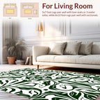 Dark Green Swirl Floral Pattern Rug