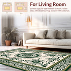 Dark Green Floral Medallion Intricate Design Rug