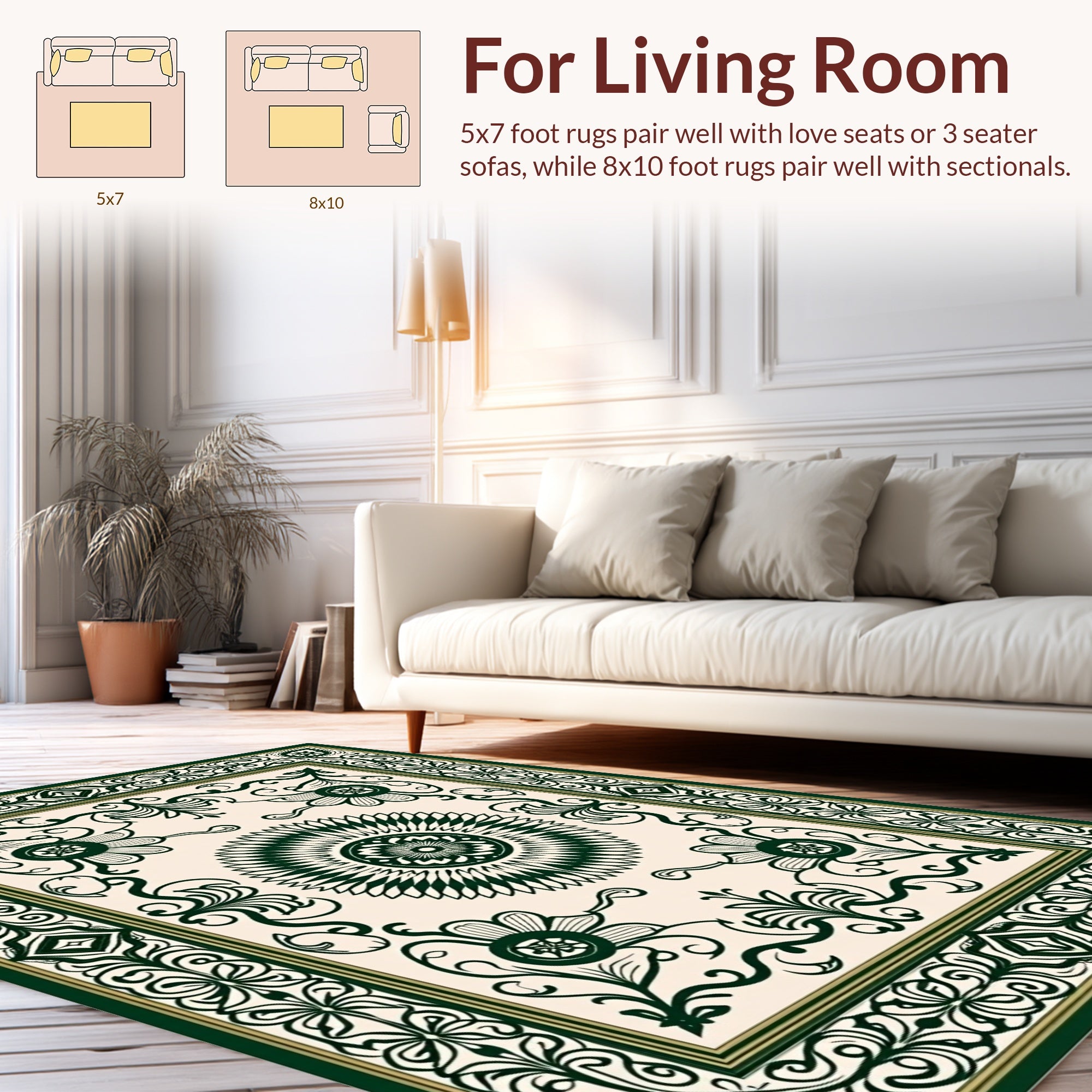 Dark Green Floral Medallion Intricate Design Rug