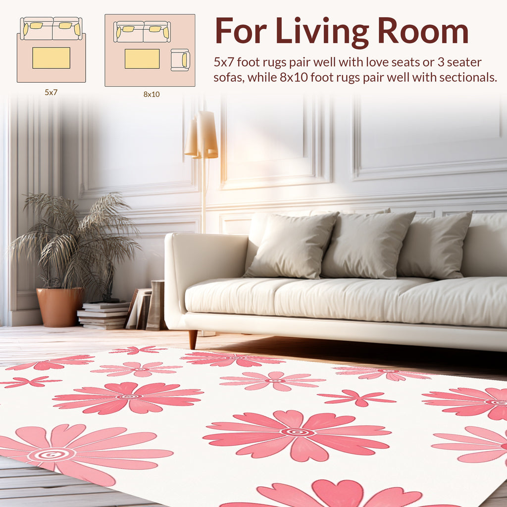 Dotted Floral Pattern Pink Rug