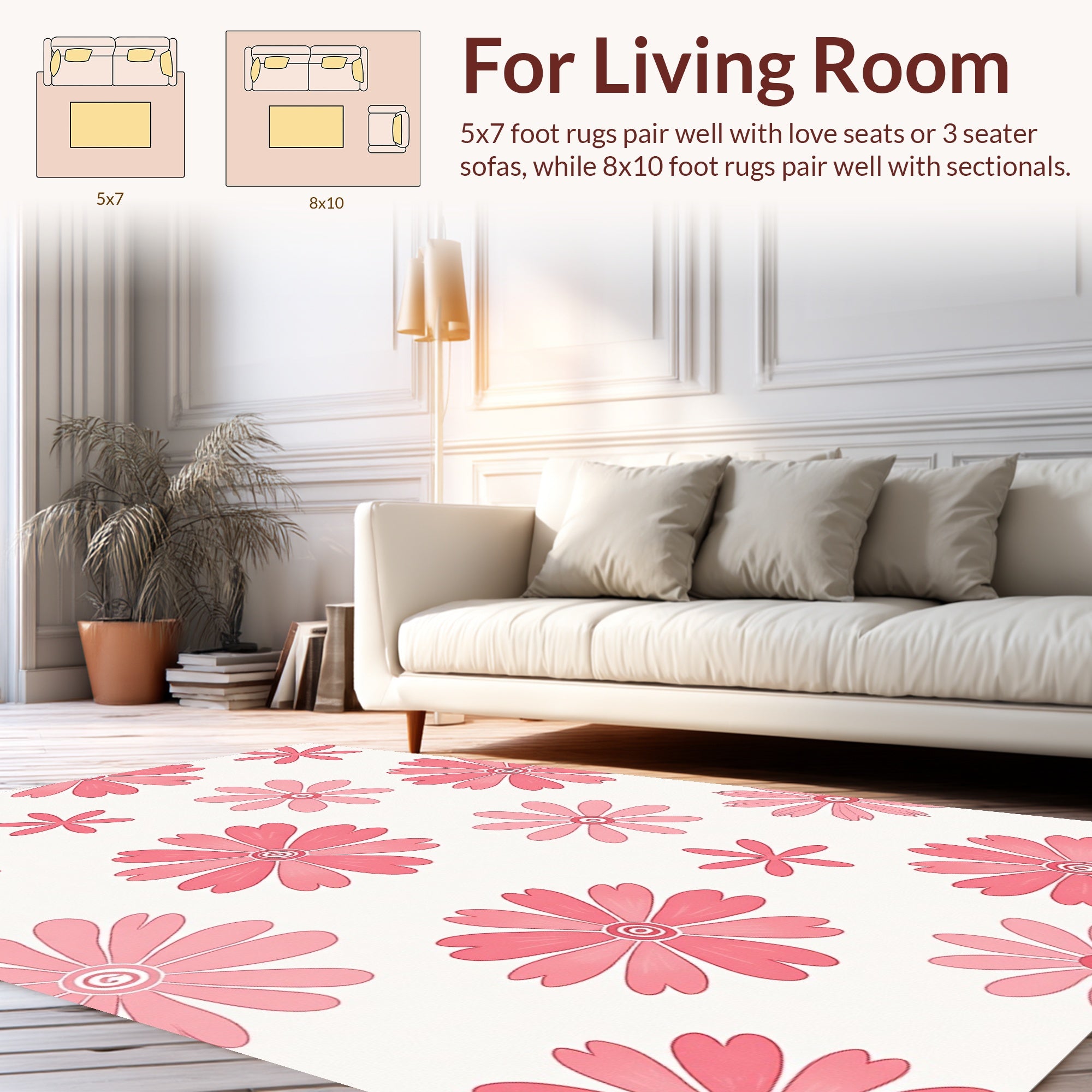 Dotted Floral Pattern Pink Rug