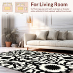 Bold Black White Floral Pattern Rug