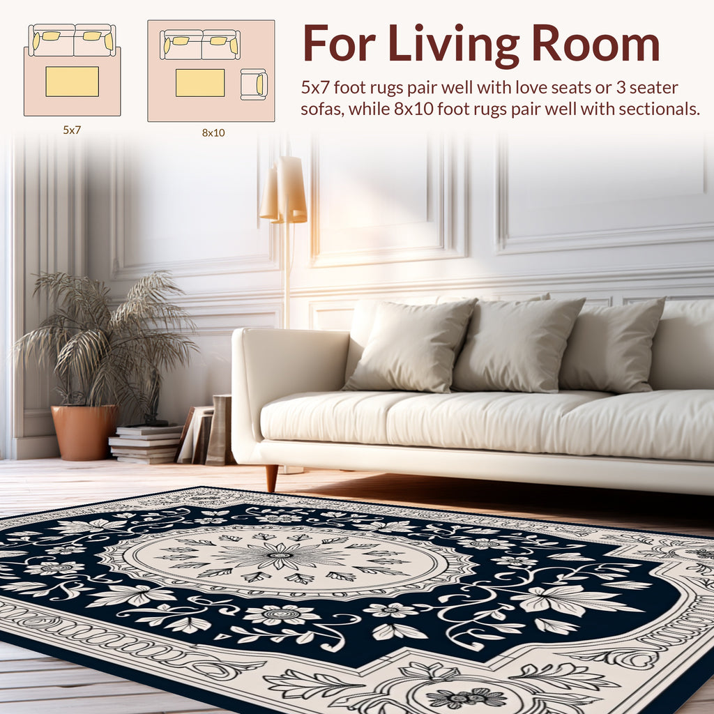 Ornate Floral Leaf Medallion Rug