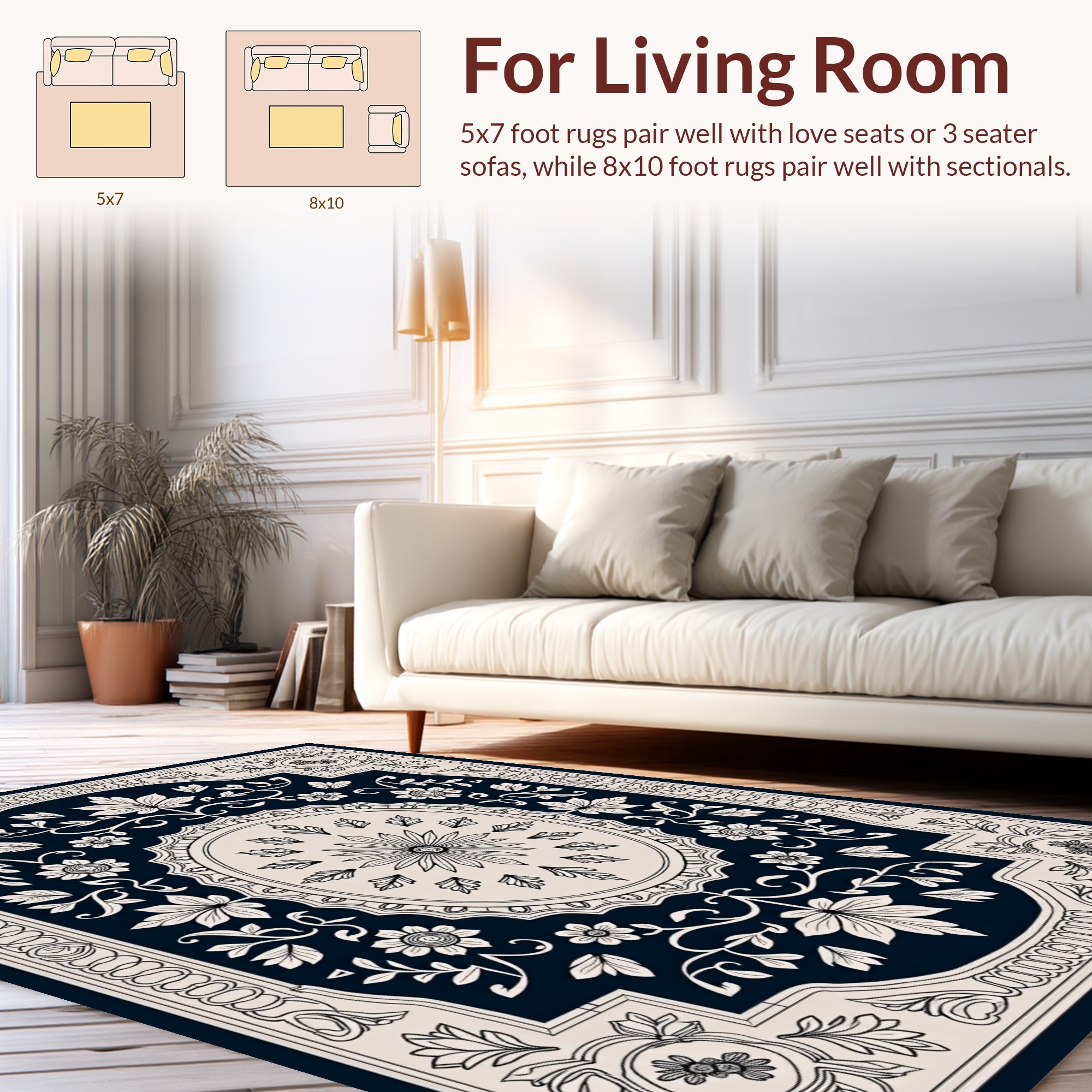Ornate Floral Leaf Medallion Rug