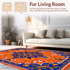 Vibrant Orange Blue Floral Medallion Rug