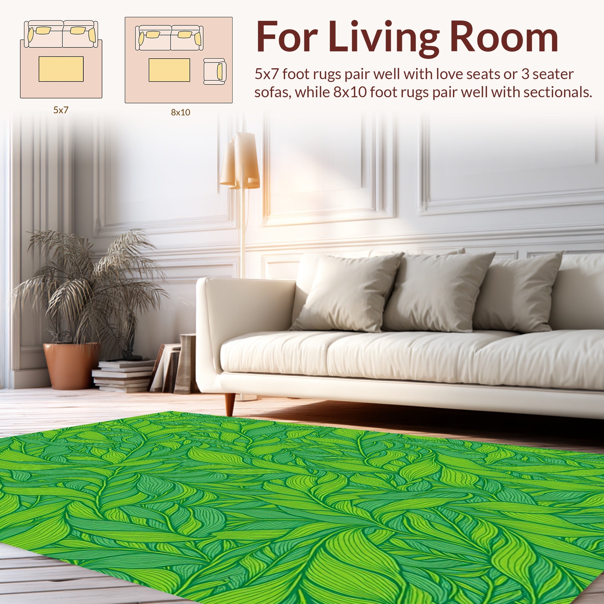 Dense Green Leafy Pattern Rug