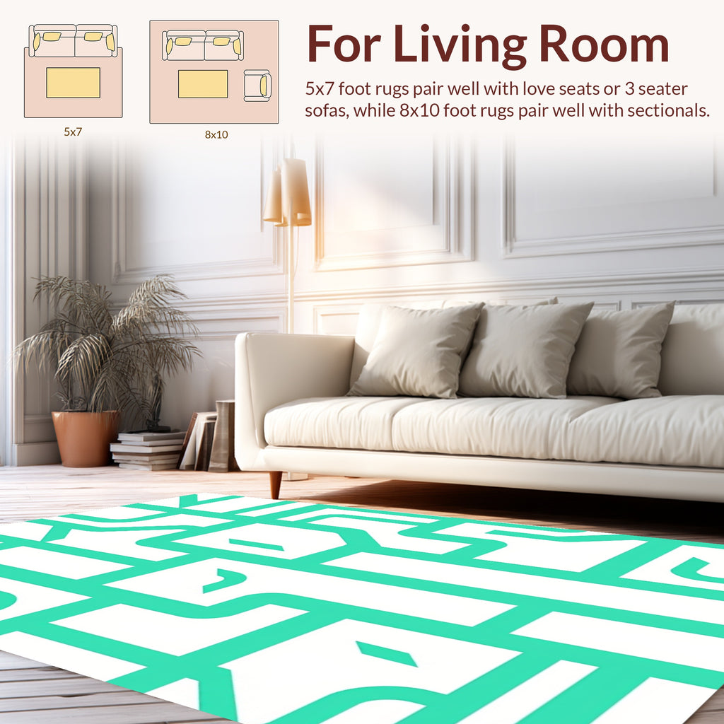 Modern Geometric Aqua Lines Rug