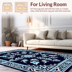 Classic Floral Scrollwork Dark Blue Rug